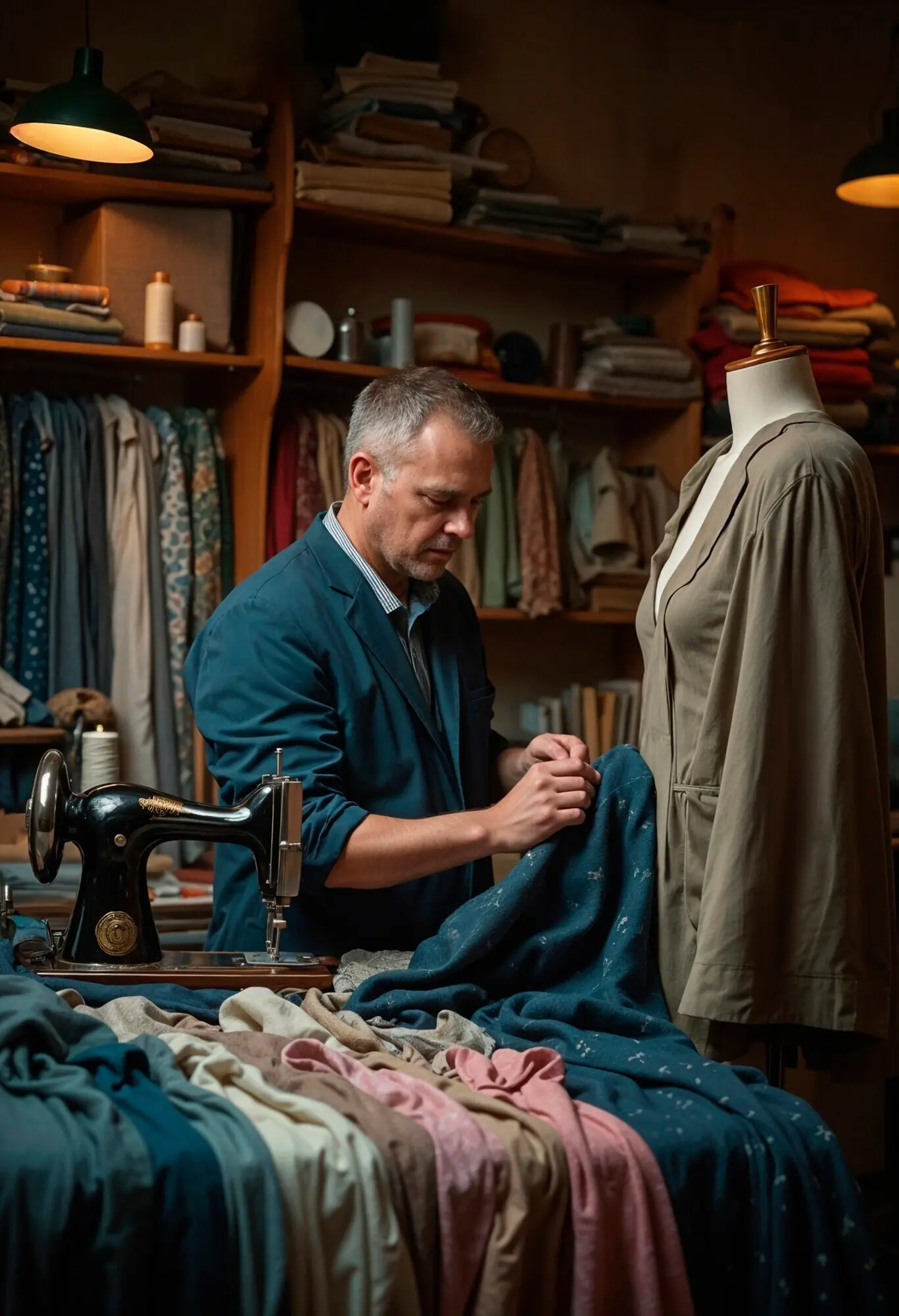 Person bei der Ausübung ihres Schneiderhandwerks